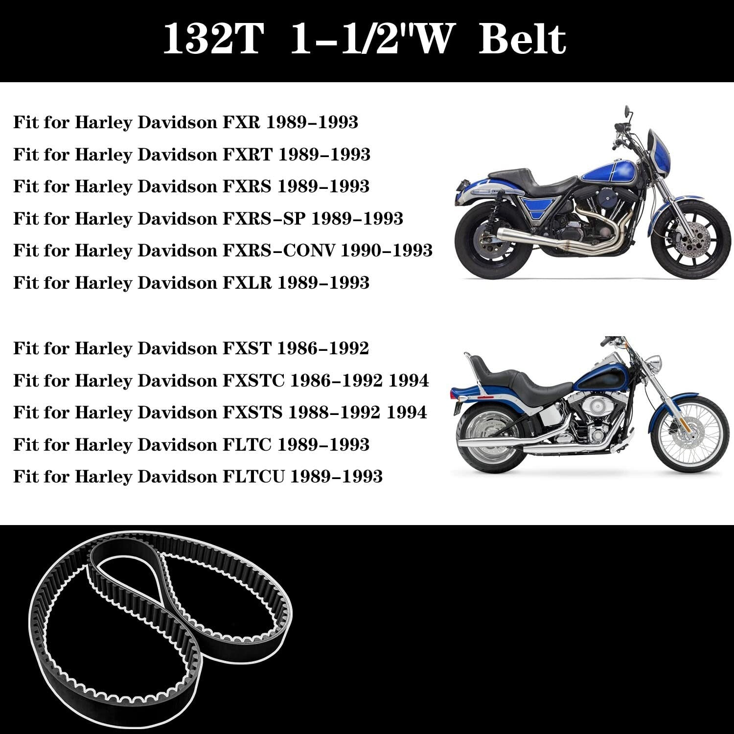 1-1/2" Rubber Drive Belt Replacement for Harley Davidson Softail & Electra Glide