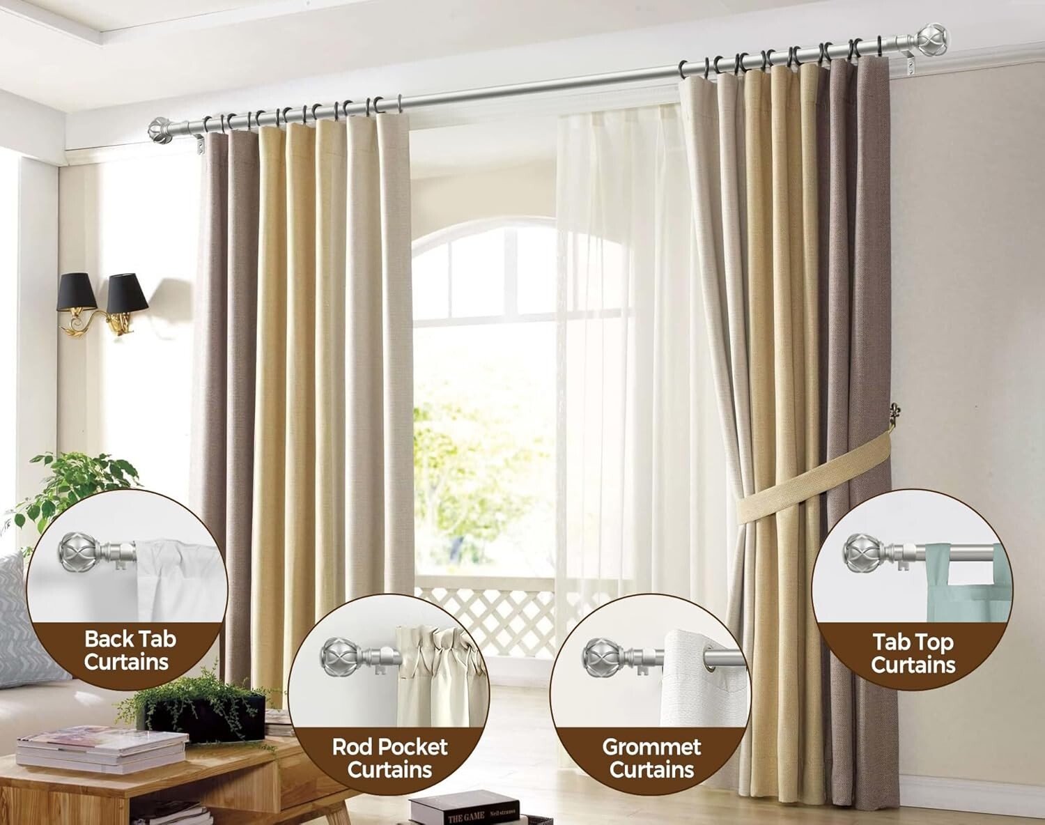 Elegant Telescoping Curtain Rod Set in Antique Silver - 28 to 48 Inch Adjustable