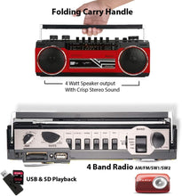 Load image into Gallery viewer, Portable Bluetooth Boombox - Retro Cassette Player, AM/FM Radio &amp; USB - Red