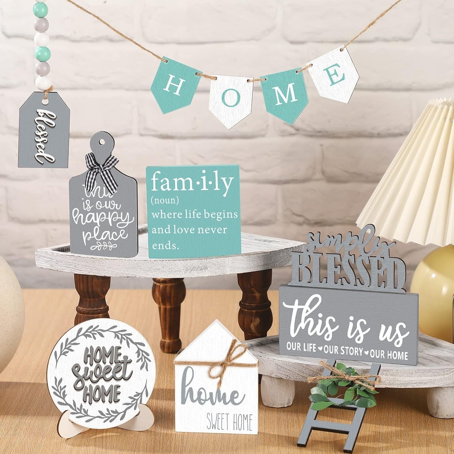 12-Piece Rustic Farmhouse Tiered Tray Decor Set for Kitchen & Table Centerpiece