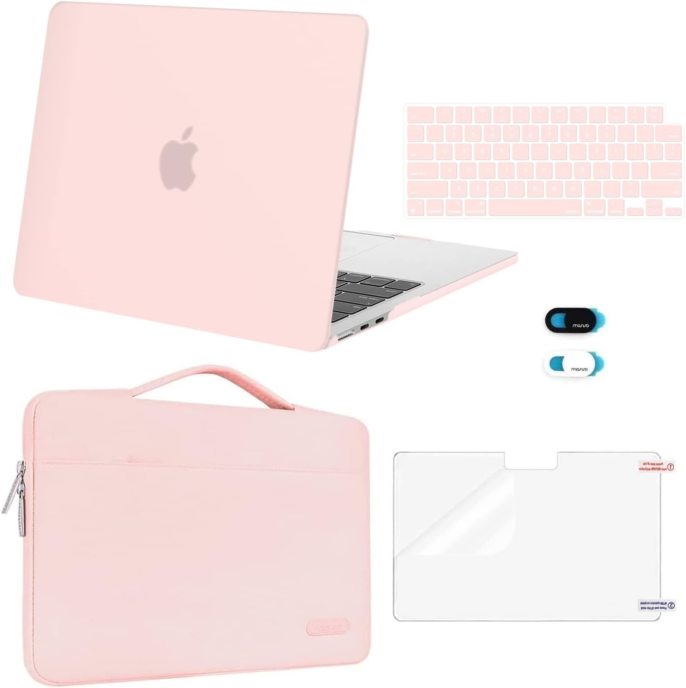 MacBook Air 13 Inch Pink Case with Keyboard Skin & Webcam Cover for M2-M4 Models