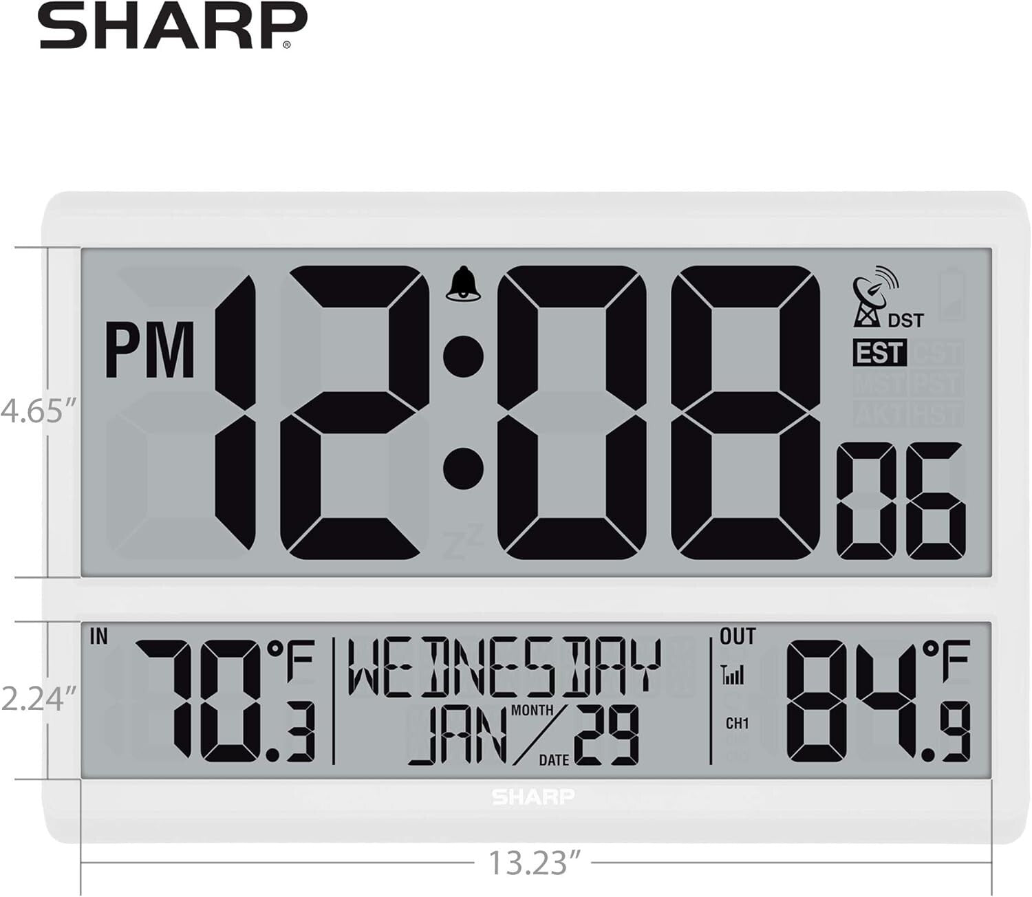 Wireless Outdoor Sensor & Easy-Read Atomic Clock - Battery Powered, 4" Display