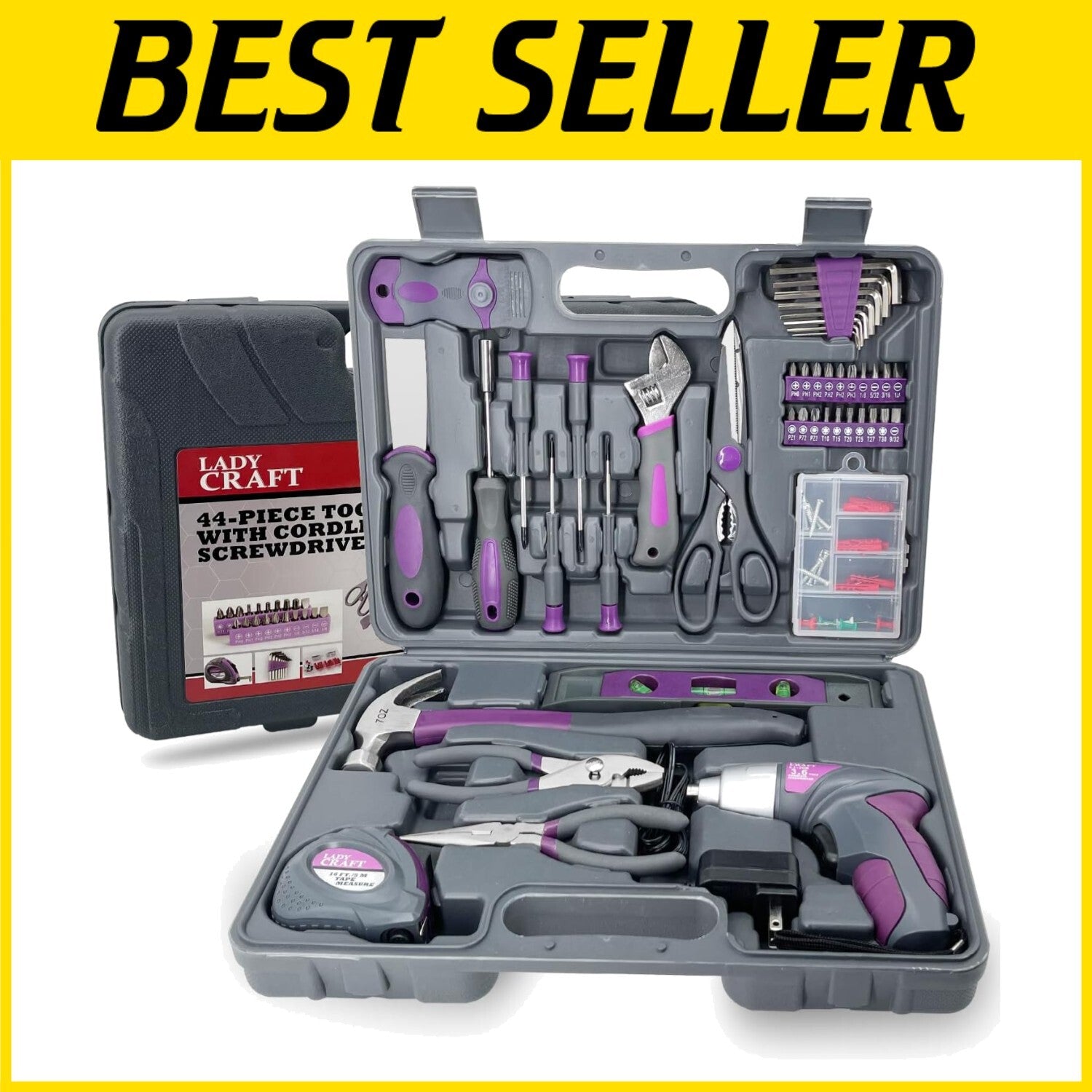 Elegant Pink 44-Piece Tool Set with Powerful Cordless Screwdriver - Gift-Ready