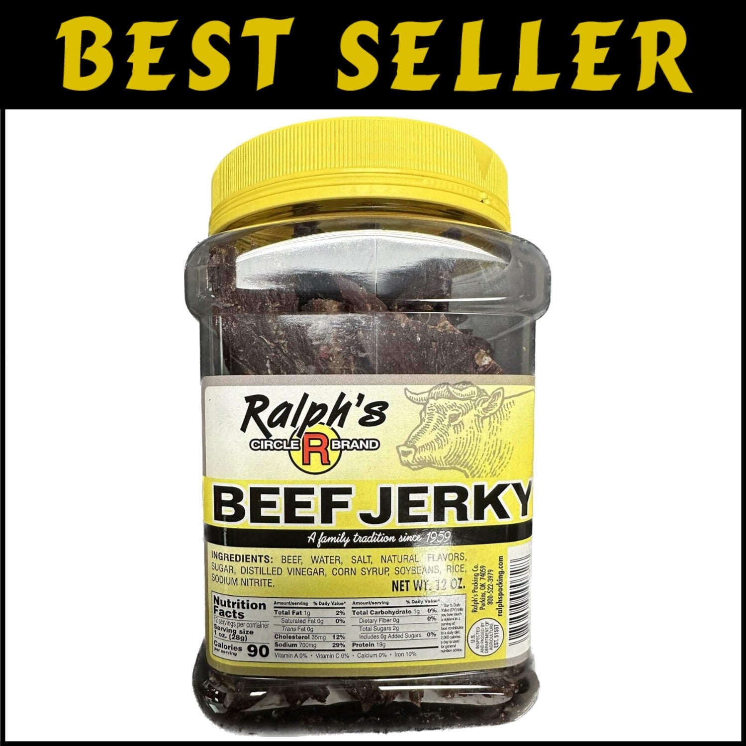 Crunchy Beef Jerky - 12oz Award-Winning Jar from Ralph's - Perfect for Anytime