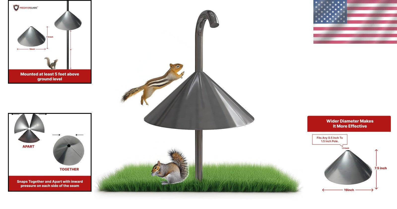 19-Inch Squirrel Baffle in Galvanized Steel - Dual Mount for Bird Feeders