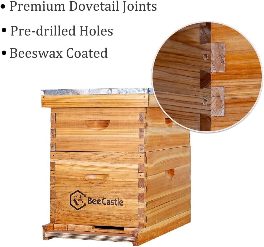 Complete 8-Frame Beehive Starter Kit with Beeswaxed Frames and Deep Medium Boxes