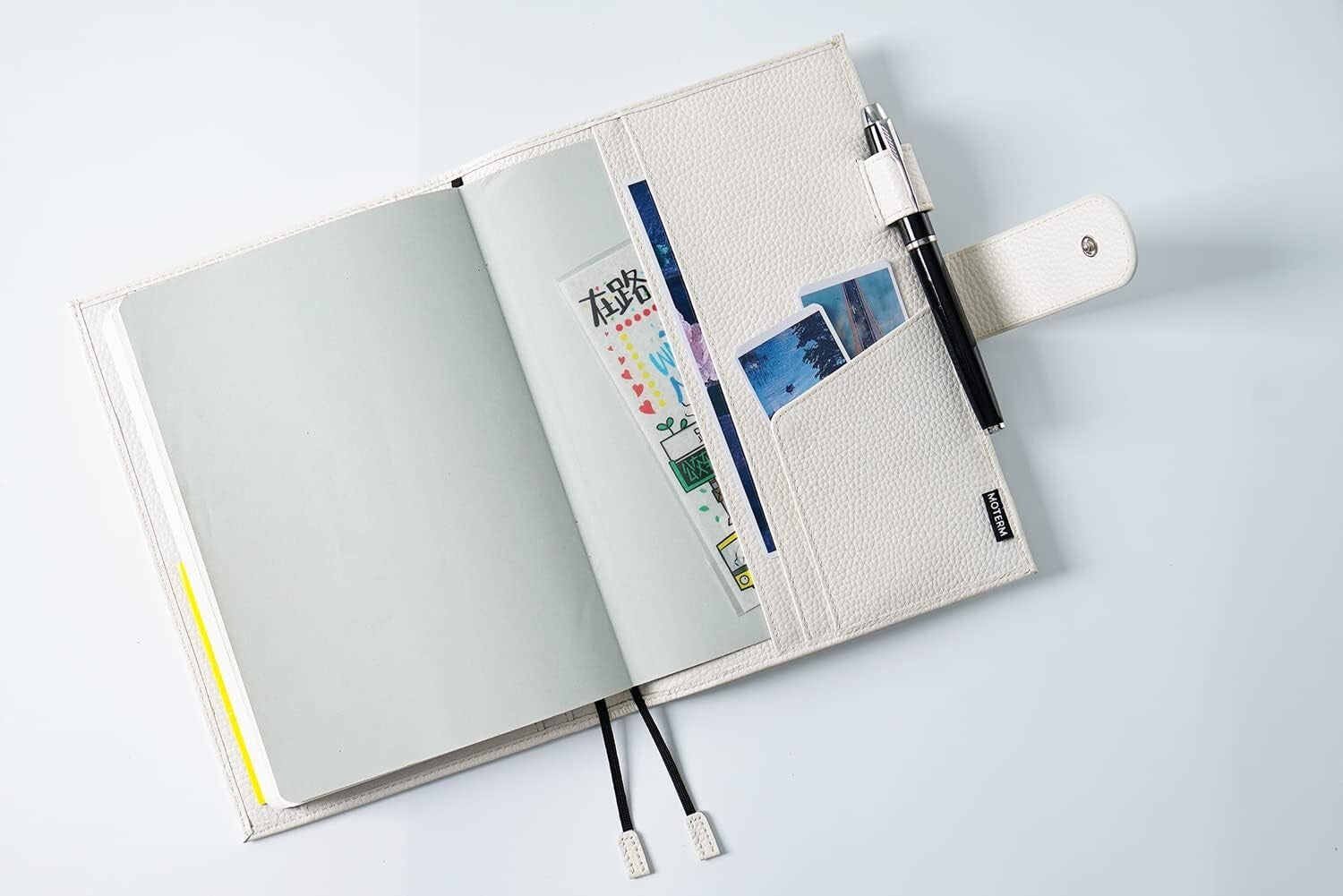 Elegant Pebbled-Cream Leather Cover for A5 Notebooks & Planners - Fits Hobonichi