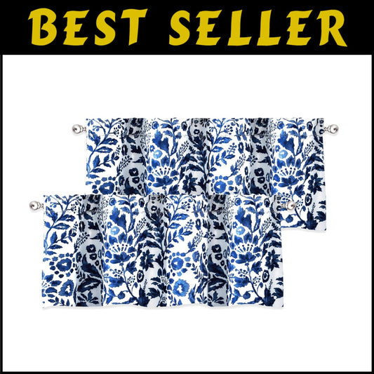 Stylish Watercolor Blooming Flower Valance – 52"W by 18"L Insulated Pair