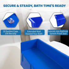 Load image into Gallery viewer, Bathtub Splash Guard Play Shelf - Fun Toy Tray with 10 Suction Cups in Blue