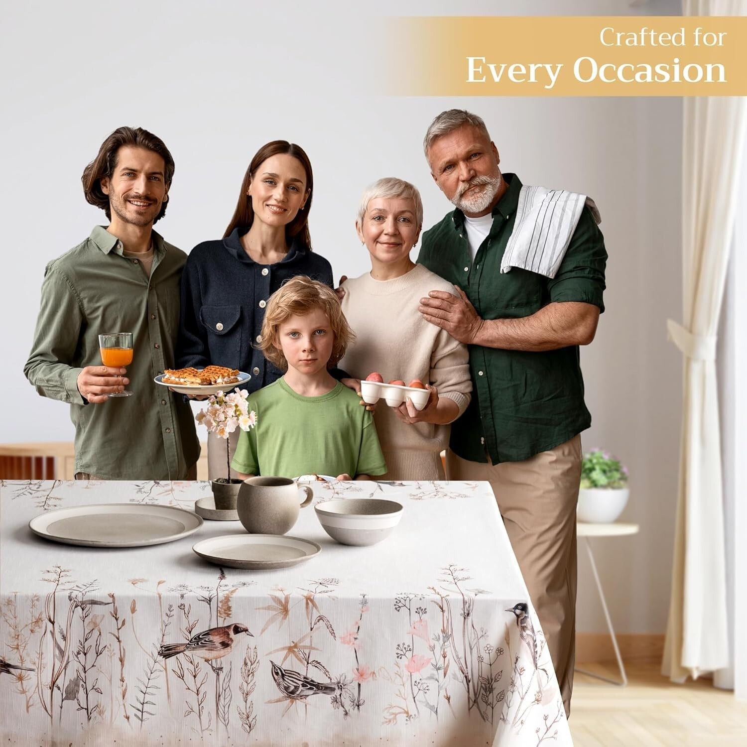 Versatile Cotton Tablecloth 60" x 108" - Textured Design in Brown Florals