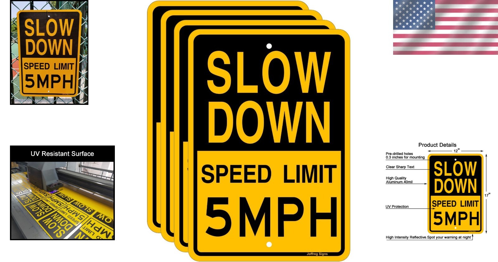 Durable 5 MPH Traffic Sign - Easy Install Reflective Aluminum 4-Pack (17x12 in)