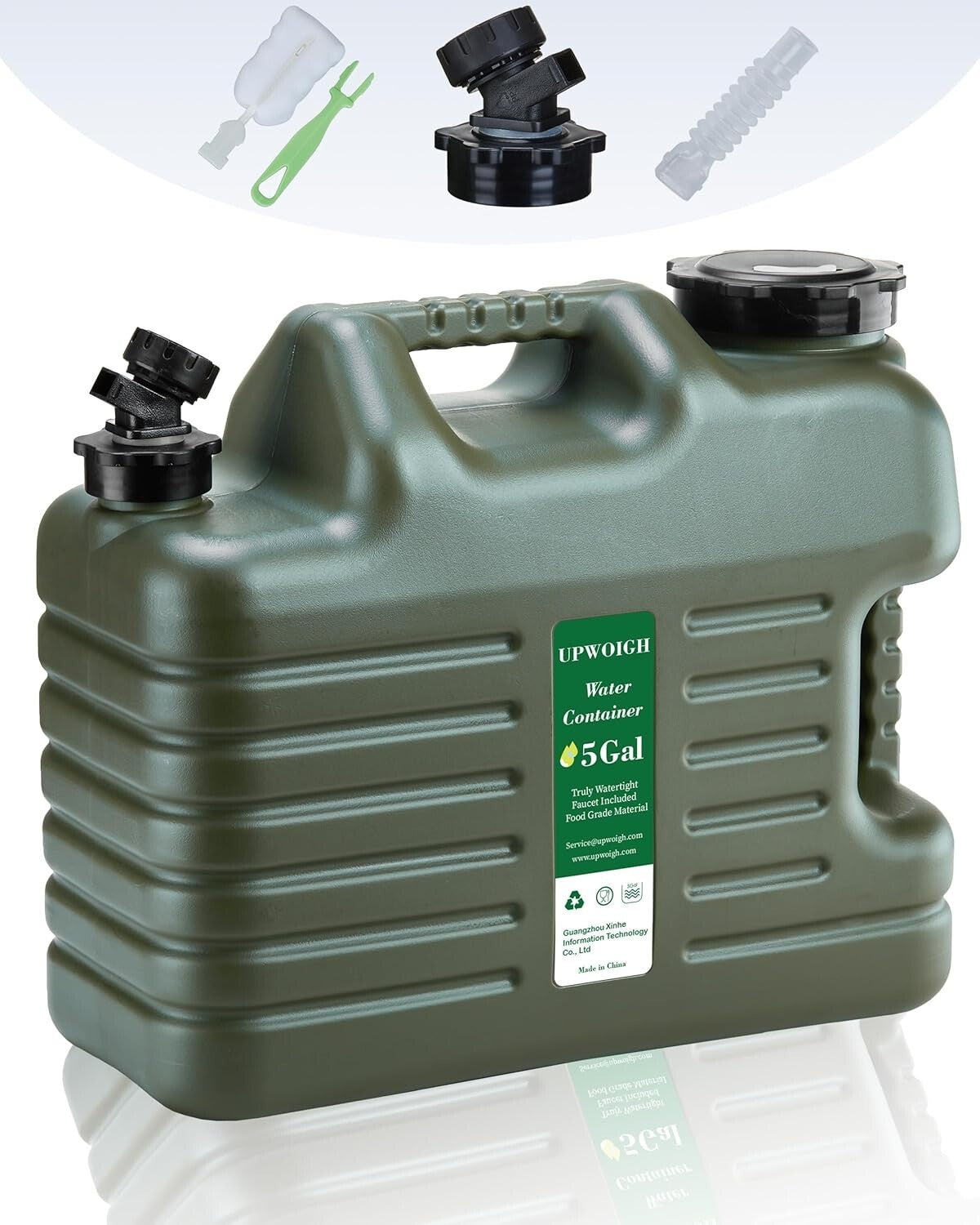 5-Gallon Leak-Proof Water Jug with Easy Pour Spigot, BPA-Free, Military Green
