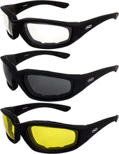 Load image into Gallery viewer, 3 Pairs Kickback Foam Padded Motorcycle Sunglasses - Shatterproof &amp; Stylish