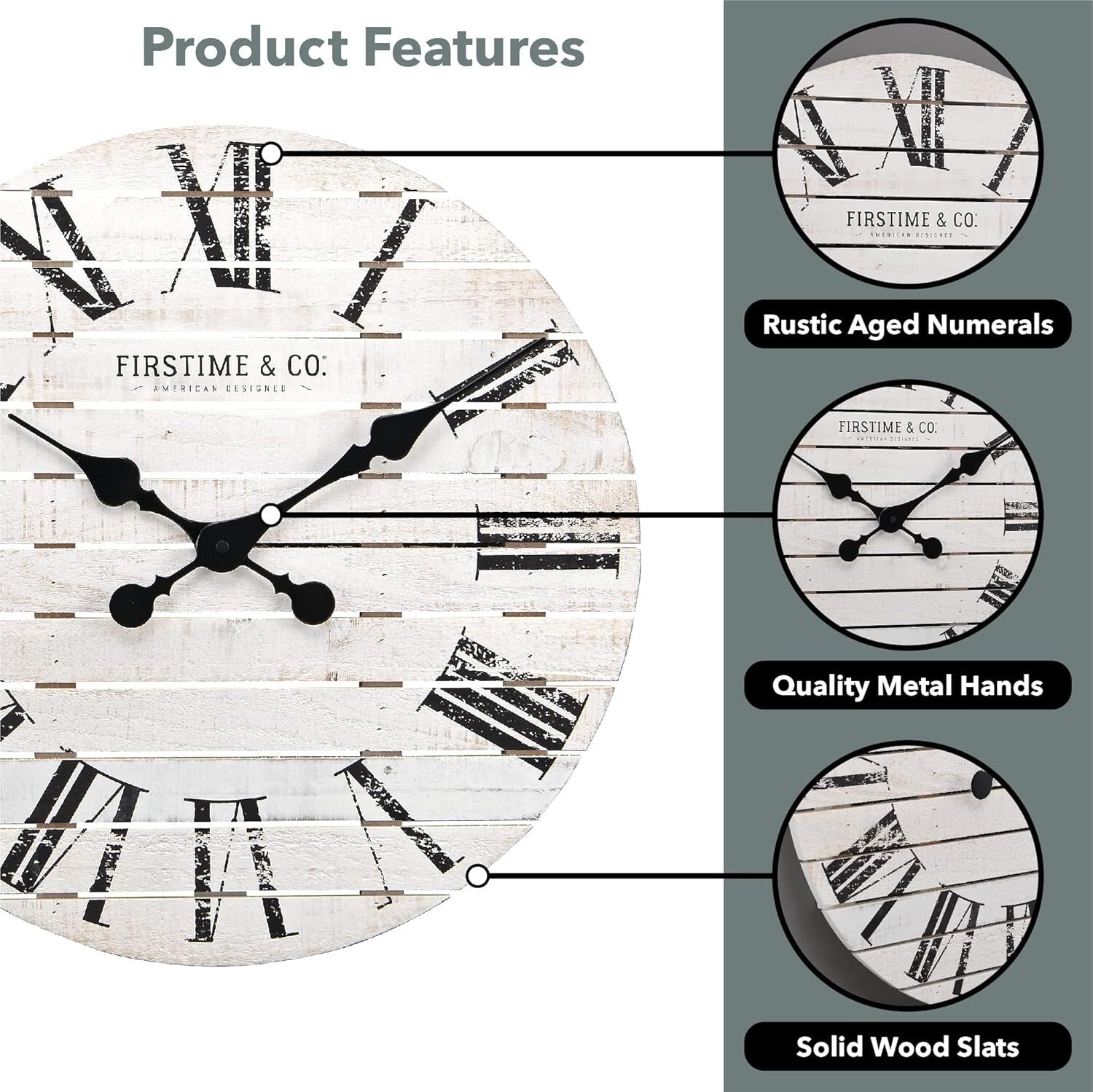 Rustic 18'' Farmhouse Wall Clock - Large White Wood Decor for Living Space
