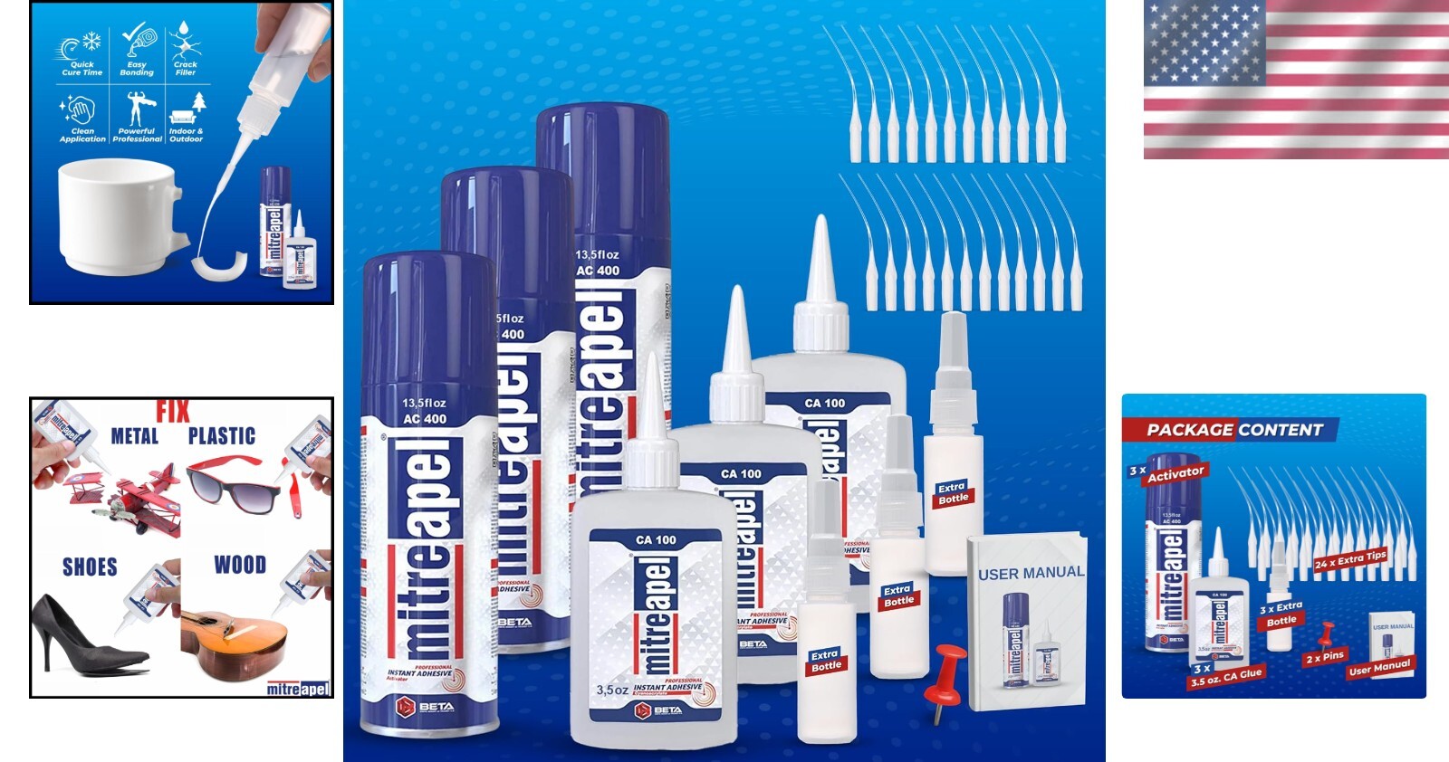 High Viscosity Super Glue with Activator Spray for Fast DIY Repairs - 3 Pack