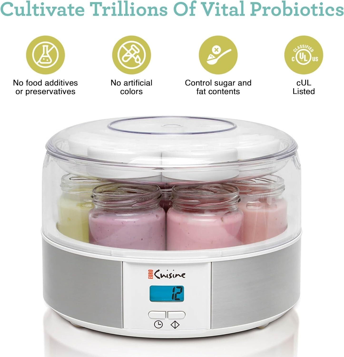 Automatic Digital Yogurt Maker with 7 Glass Jars - Make Healthy Yogurt Easily