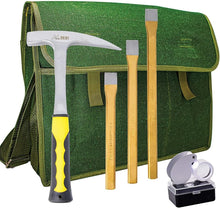 Load image into Gallery viewer, Ergonomic Rock Hammer and Chisel Kit in Tough Musette Bag - Ideal for Beginners