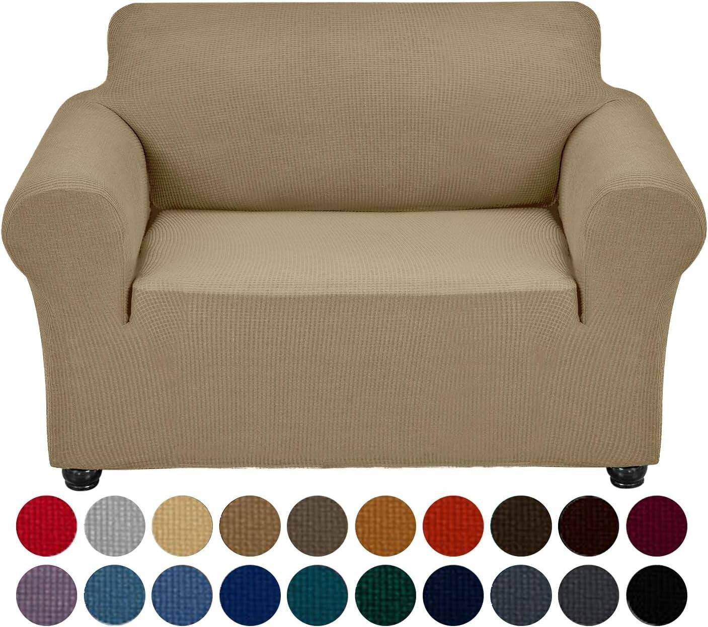 Water-Repellent Spandex Sofa Slipcover - Elastic Bottom for Secure Fit in Tan