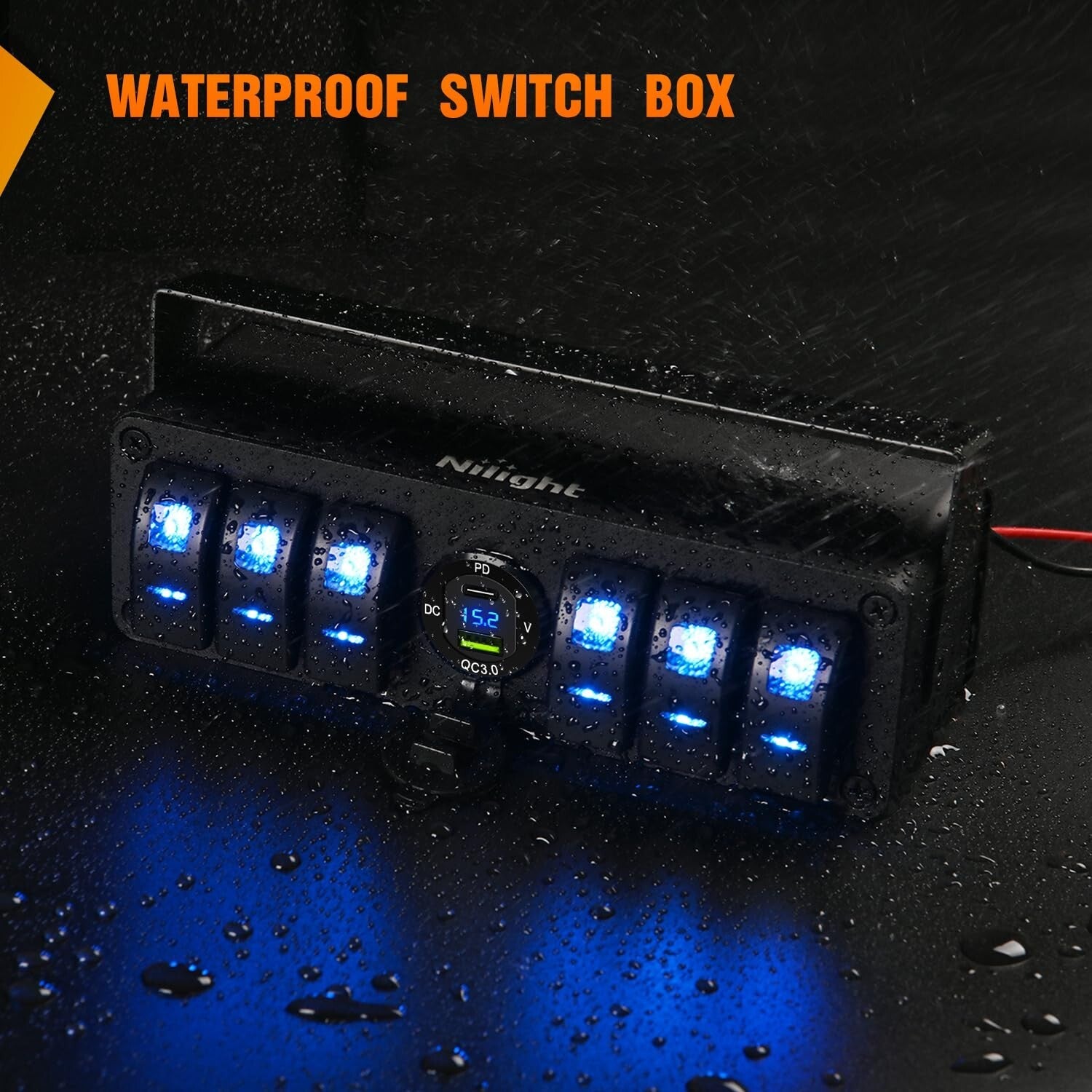 Versatile Waterproof 6 Gang Switch Box with Voltmeter for Boats and Vehicles