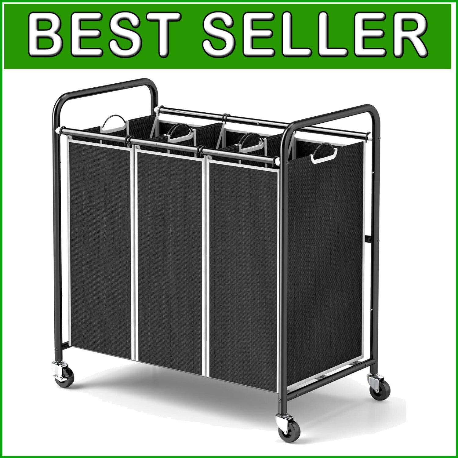 Eco-Conscious Laundry Sorter Cart with Waterproof Bags & Locking Wheels, Black