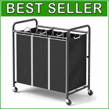 Load image into Gallery viewer, Eco-Conscious Laundry Sorter Cart with Waterproof Bags &amp; Locking Wheels, Black