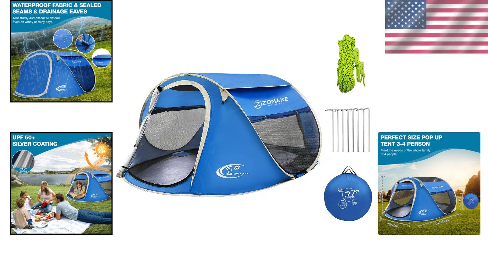 4-Person Instant Pop-Up Tent with 2 Doors - Perfect for Outdoor Adventures