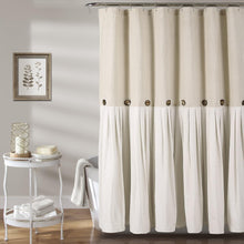 Load image into Gallery viewer, Charming Color Block Linen Shower Curtain with Coconut Buttons for Modern Baths