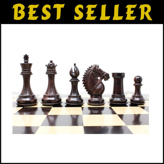 Deluxe Rosewood & Boxwood Chess Pieces - 4" King with Velvet Pouch Included