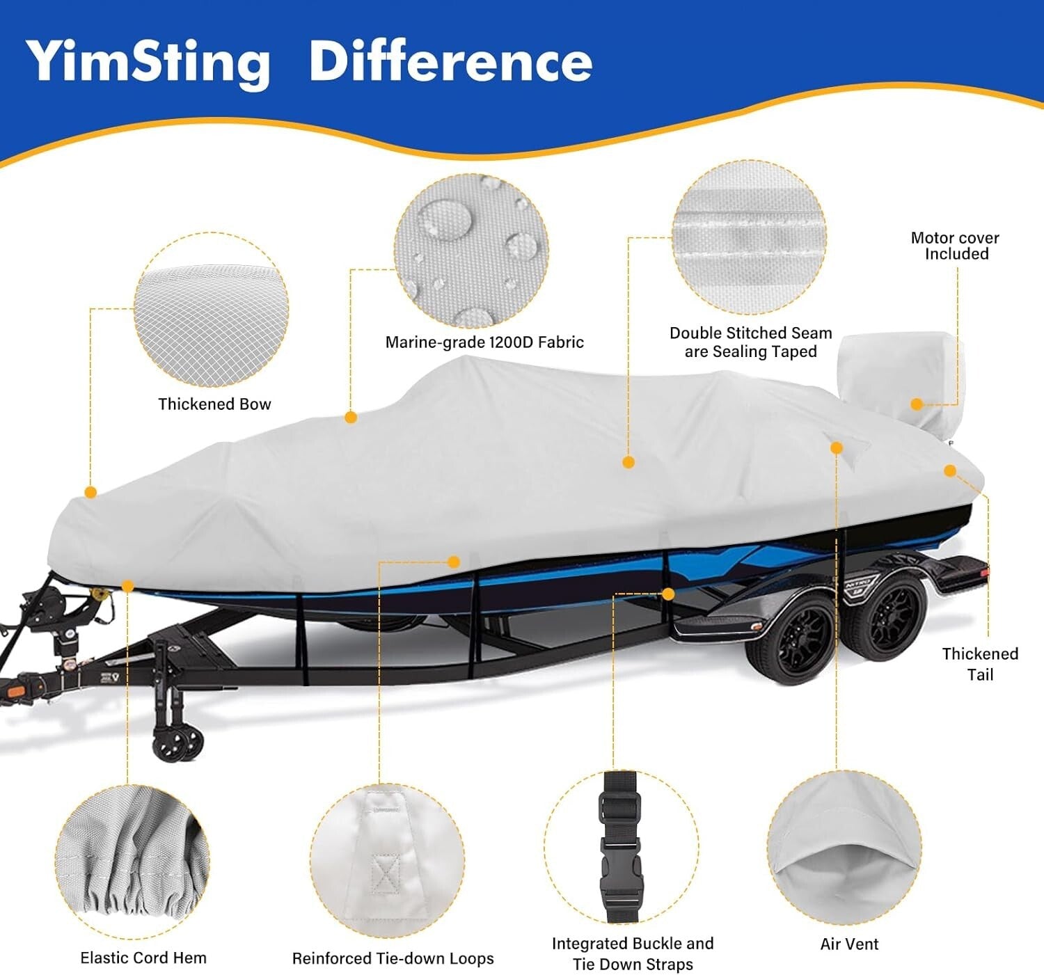 Durable 14-16ft Boat Cover with Ripstop Material & Adjustable Windproof Straps