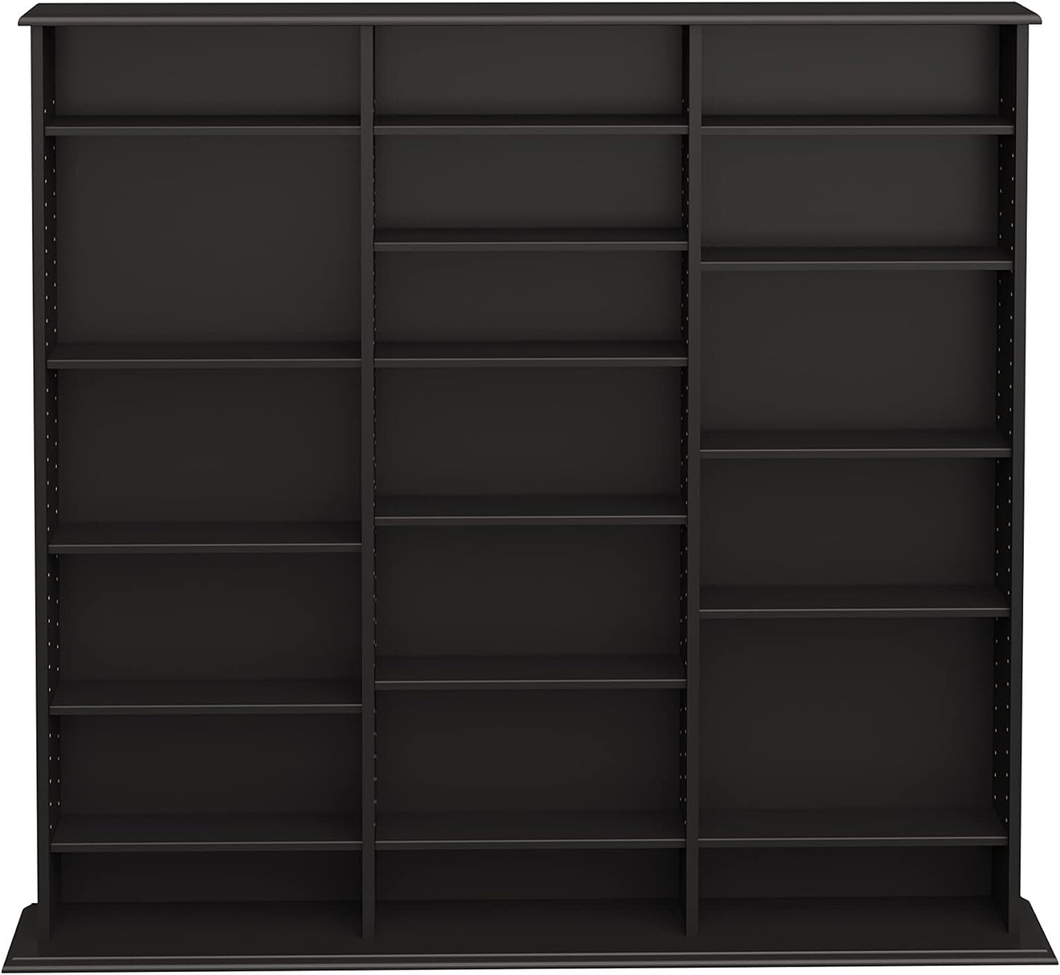 Library Style Triple Width Storage Cabinet - Adjustable Media Organizer in Black