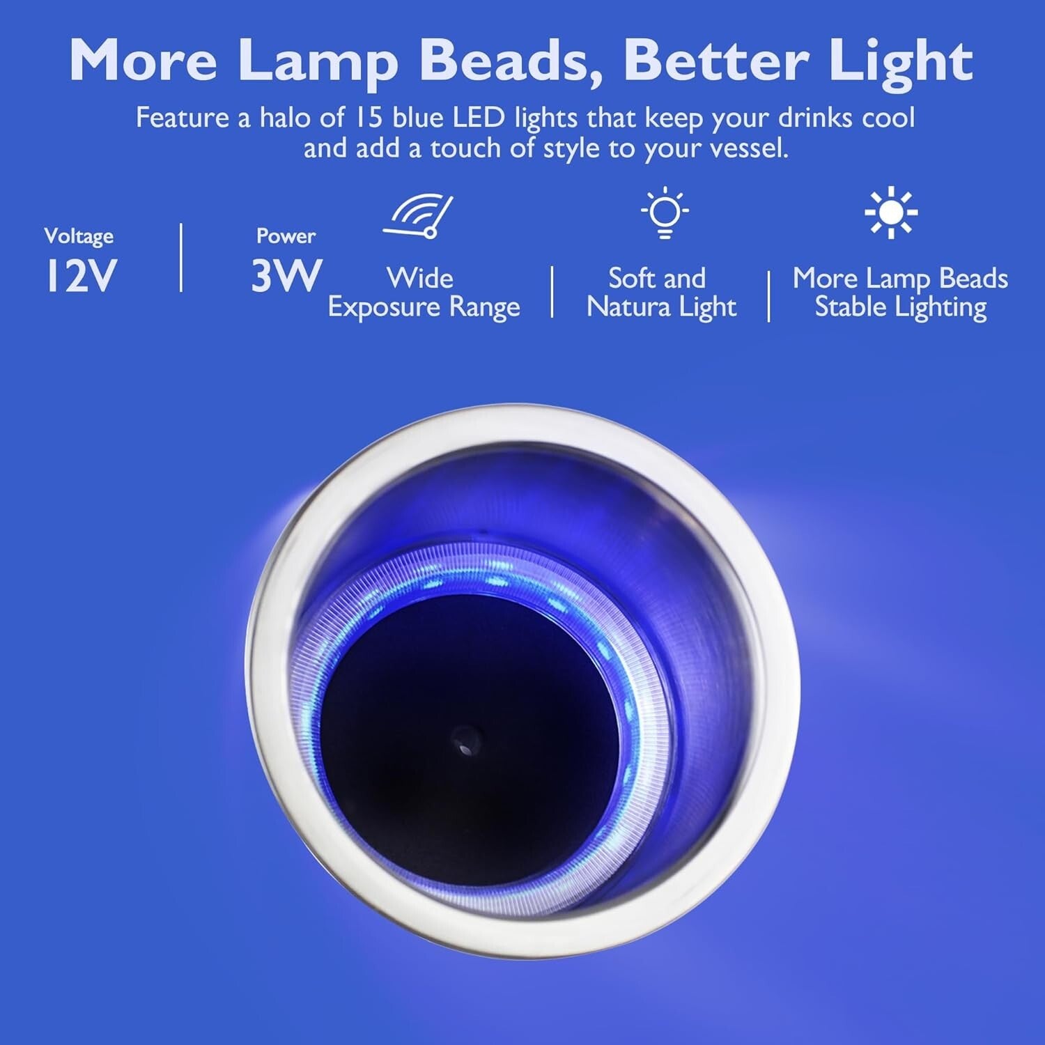 Premium 4Pcs LED Drink Holders with Drain - Perfect for Boats, RVs, and Trucks