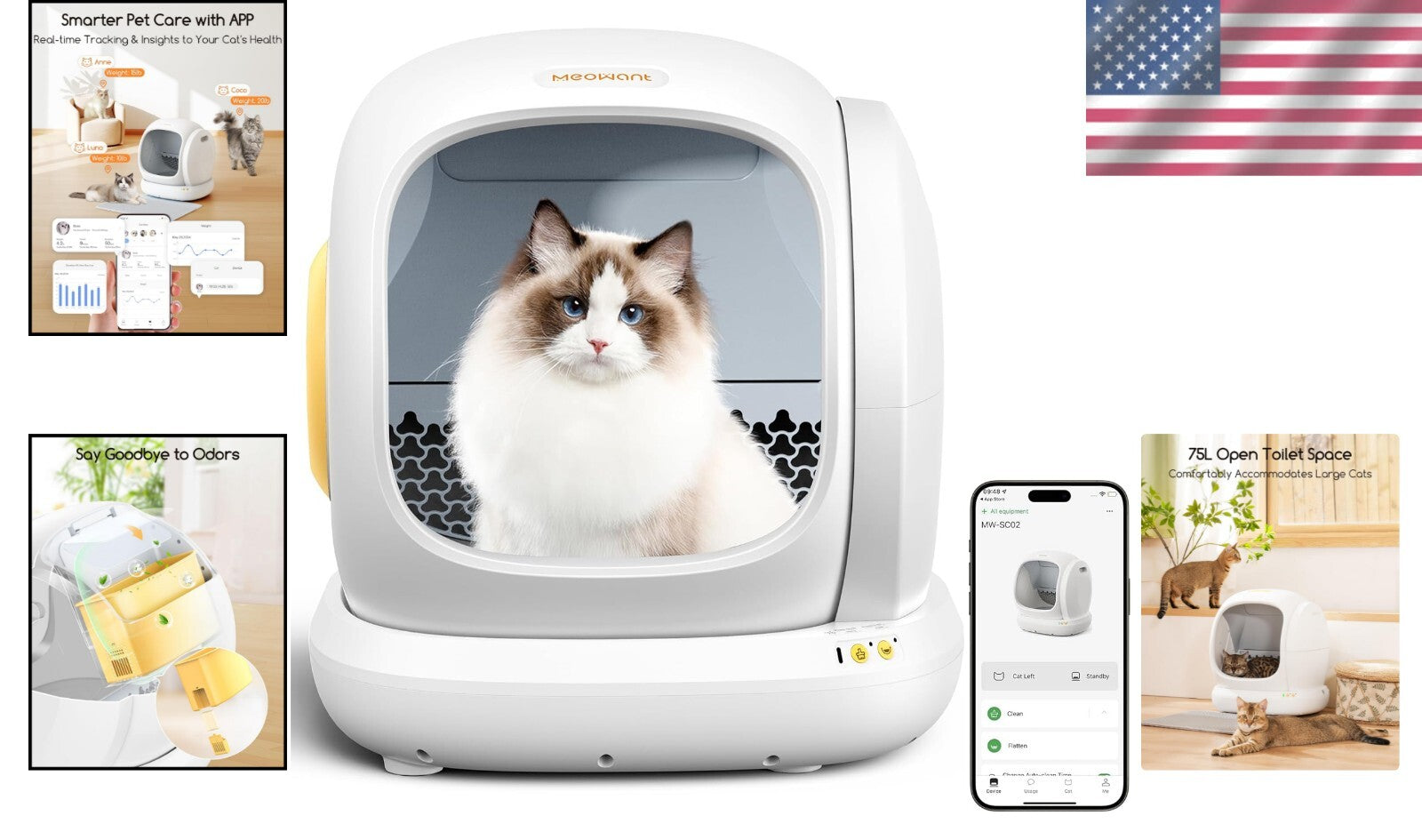 Extra Large Self-Cleaning Cat Litter Box 75L - APP Controlled & Odor-Free