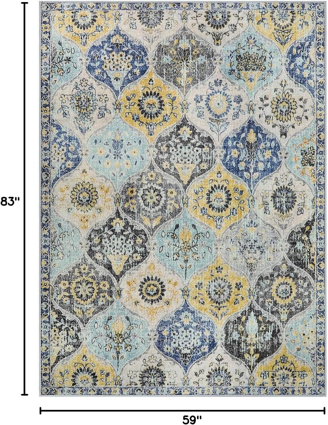 Durable 5x7 Washable Area Rug – Non-Slip Floral Pattern for High Traffic Areas