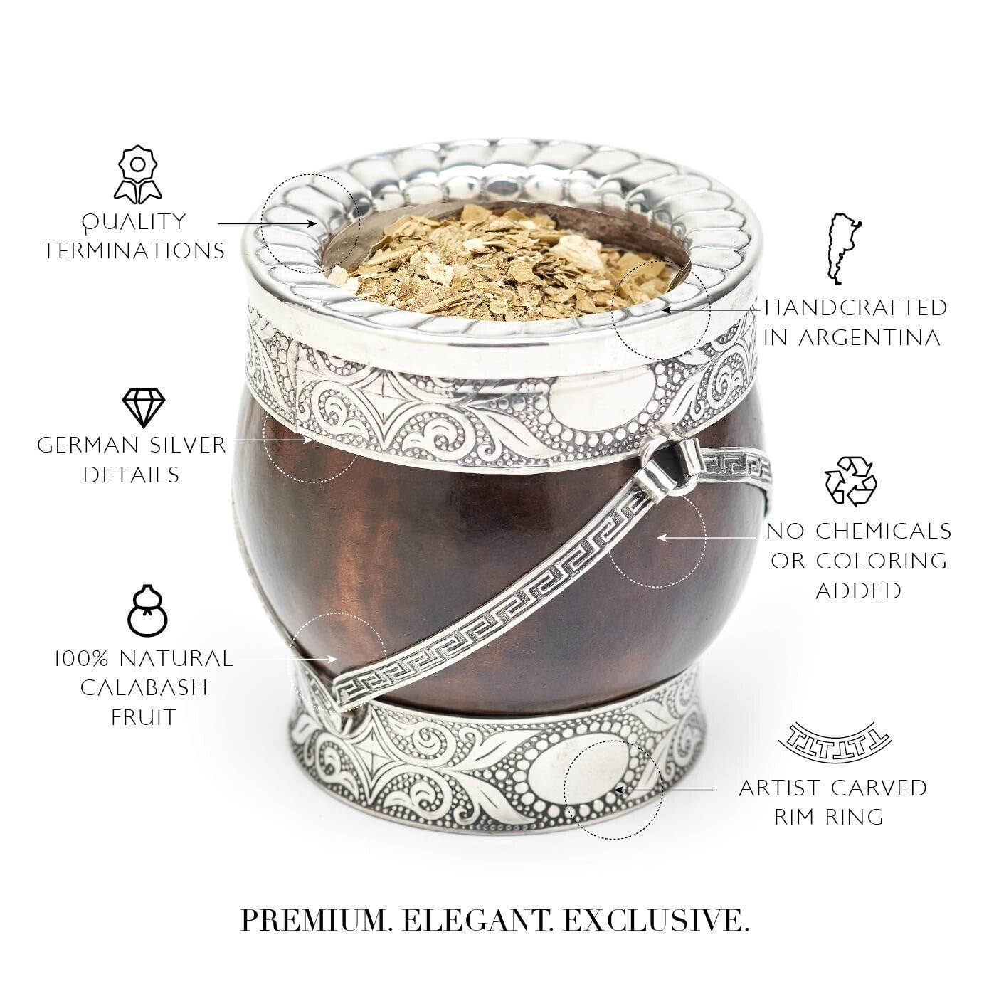 Authentic Yerba Mate Gourd Set - Natural Calabash with Artful Bombilla Included