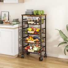Load image into Gallery viewer, Rolling Vegetable Storage Cart with Wooden Top - 4 Tier Organization for Kitchen