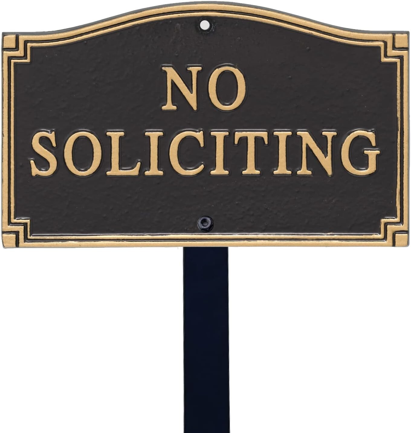Elegant No Soliciting Metal Sign with 18" Lawn Stake - Weather Resistant Plaque
