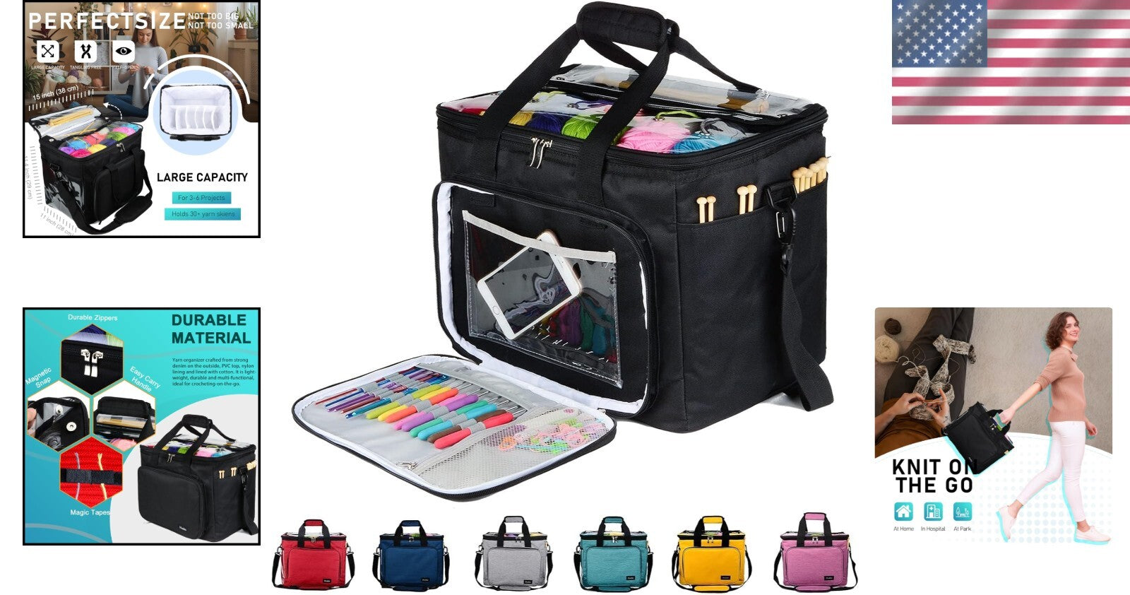 Portable Knitting Tote with Inner Divider and Flexible PVC - Ideal for Crafters