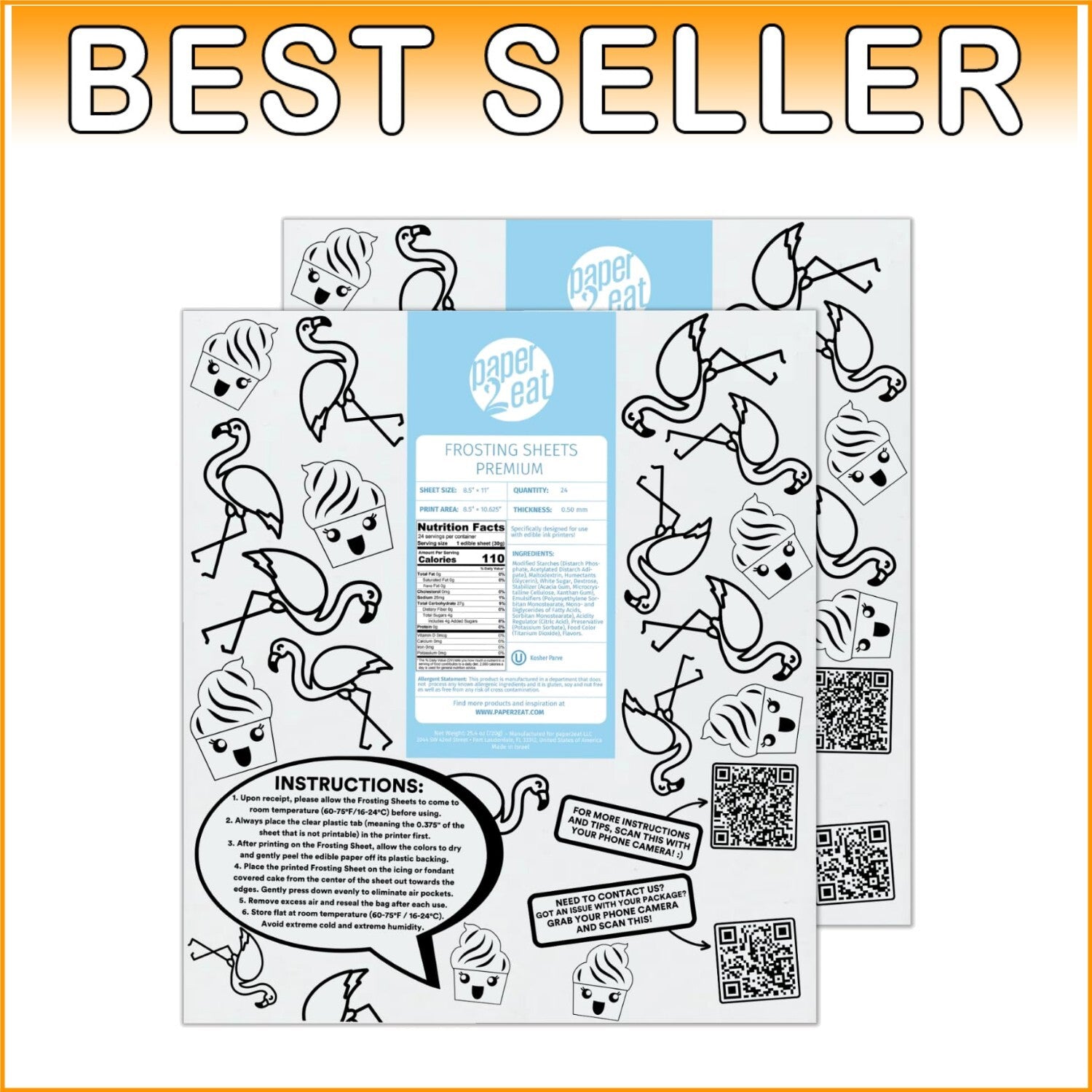 48 Count Kosher Certified Frosting Sheets - Vegan & Gluten-Free Icing Paper