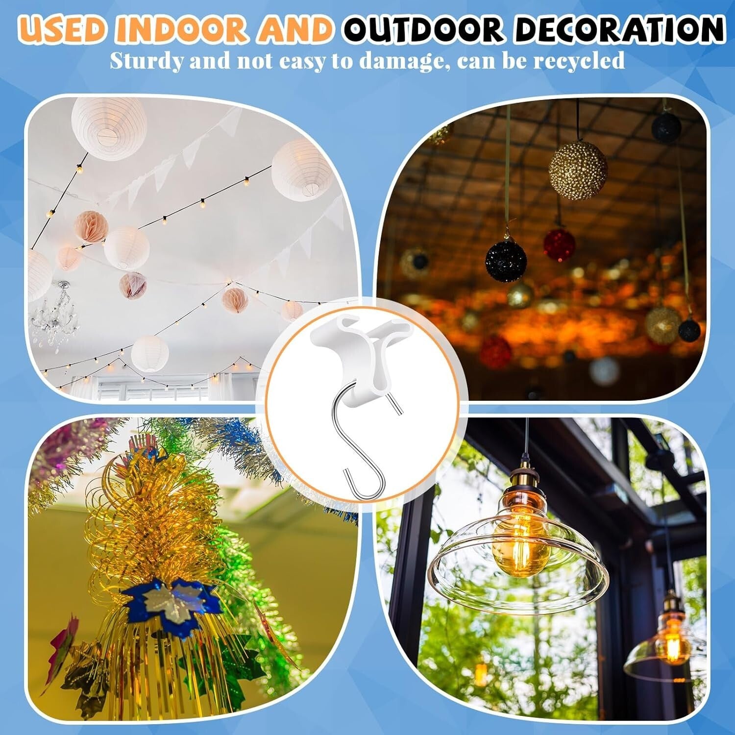 70 Pack Ceiling Hooks & Clips for Classrooms - Durable White Decor Solution