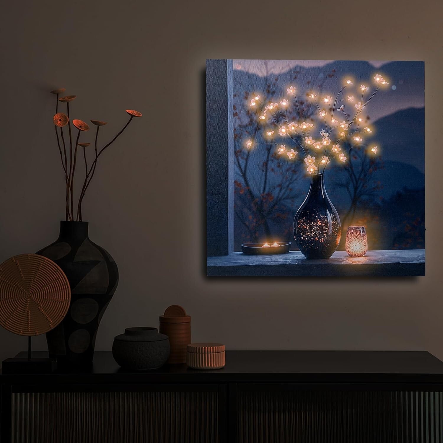 Durable Battery Operated LED Wall Art - Floral Theme with Timer for Cozy Homes