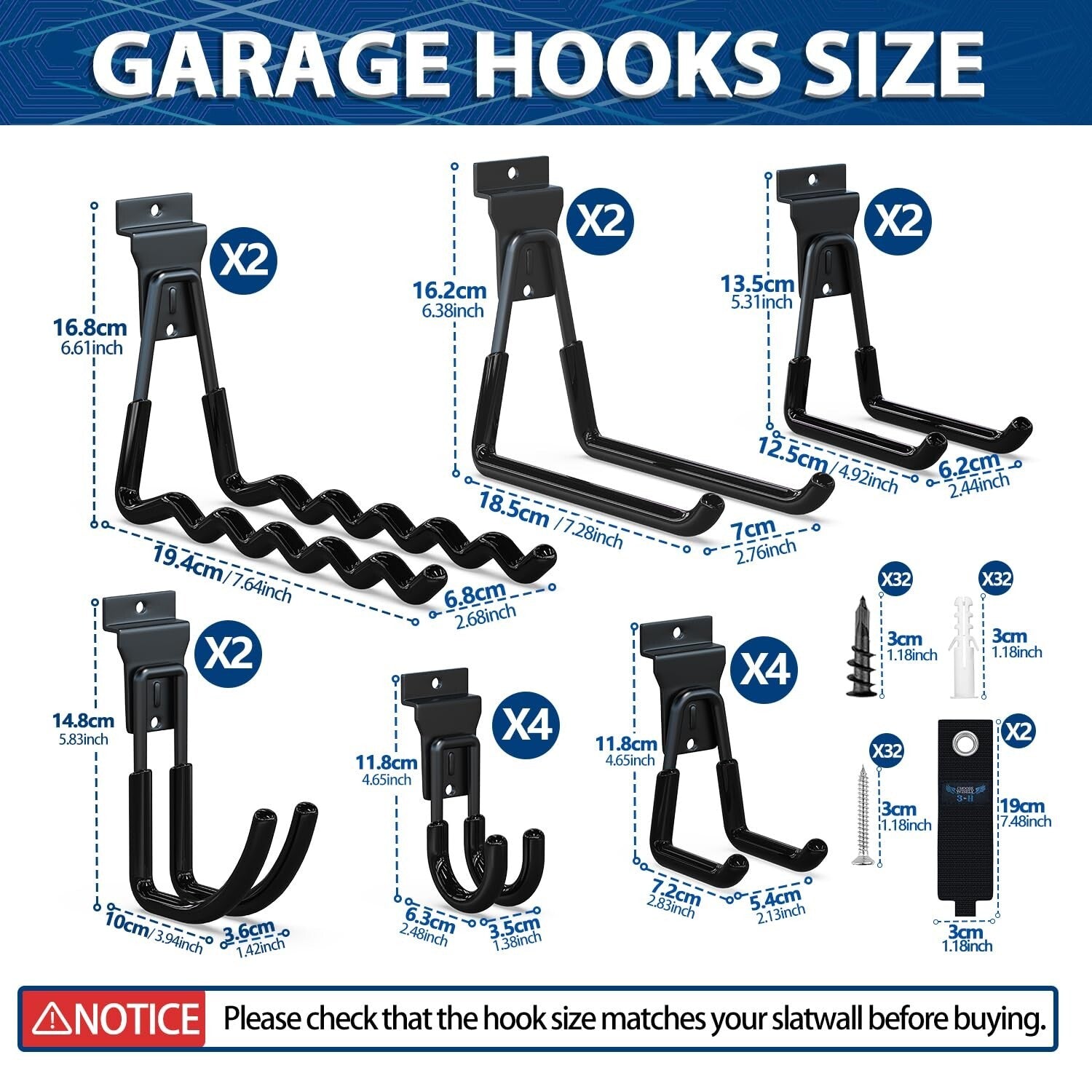 18-Piece Heavy-Duty Slatwall Hook Set - Multi-Sized Space Savers in Black