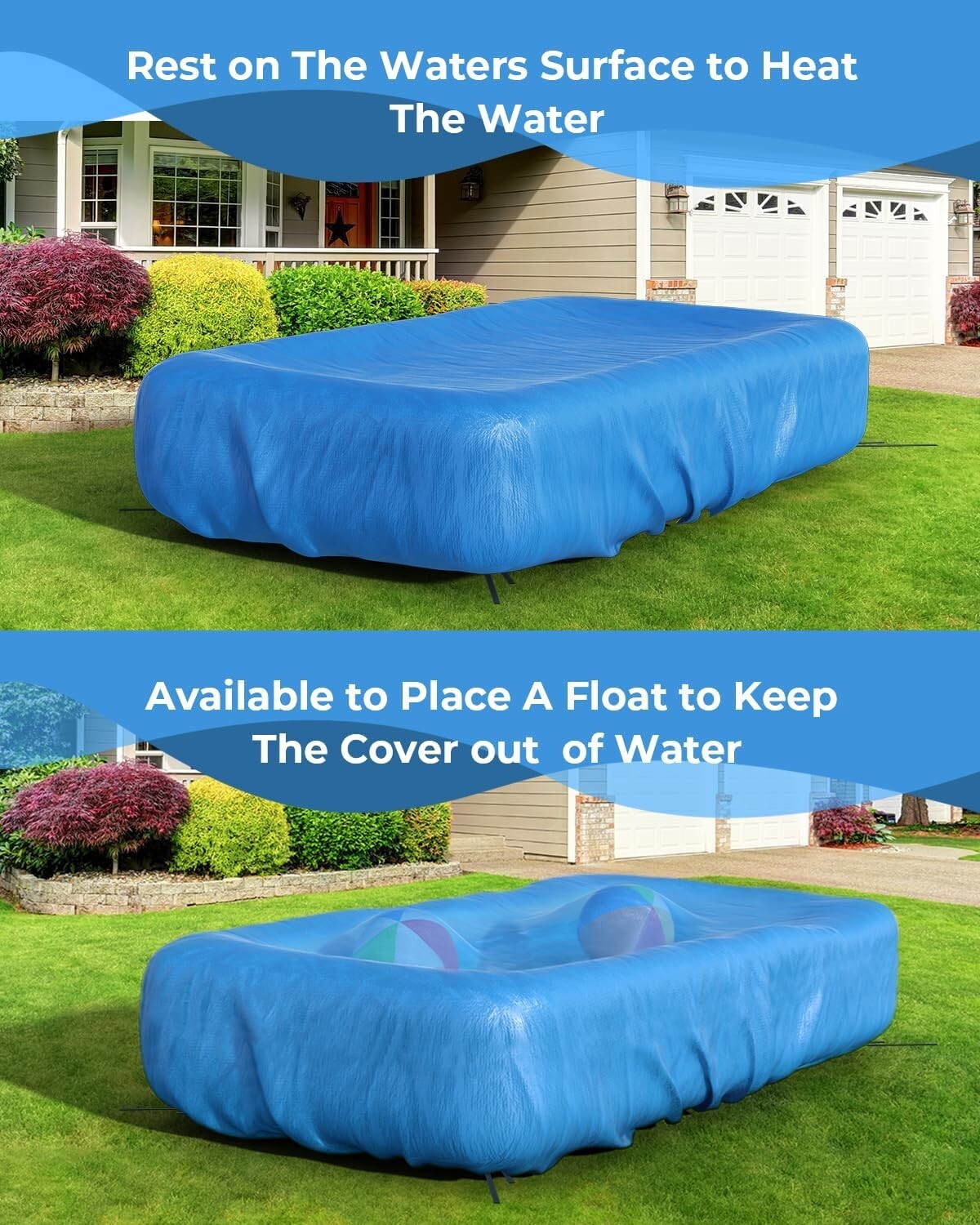 Easy One-Person Setup Inflatable Pool Cover - Fits Pools Up to 130" L x 84" W