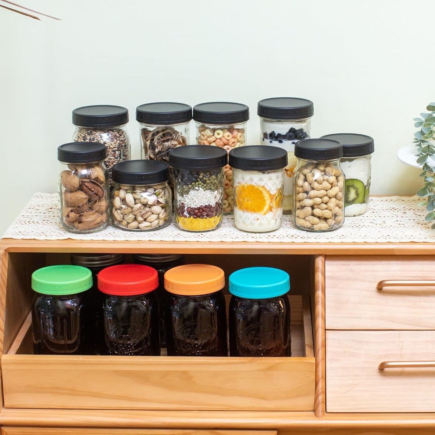 Elegant 12 Pack 32 oz Amber Mason Jars - Wide Mouth with Leak-Proof Lids