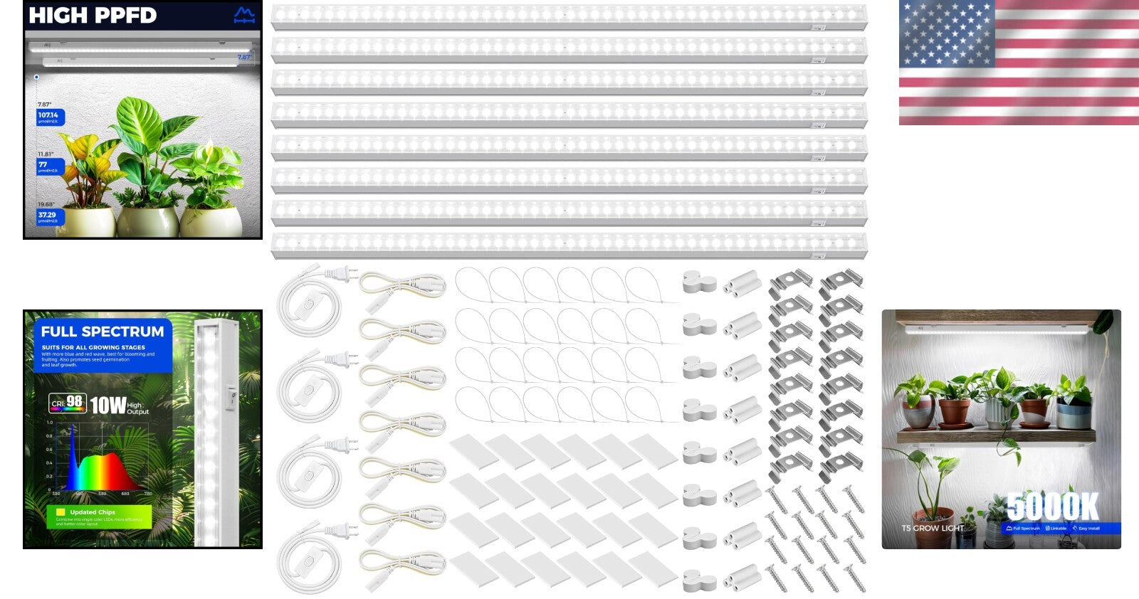 Self-Install 8-Pack LED Grow Light Strips - Ideal for Indoor Plants & Greenhouse