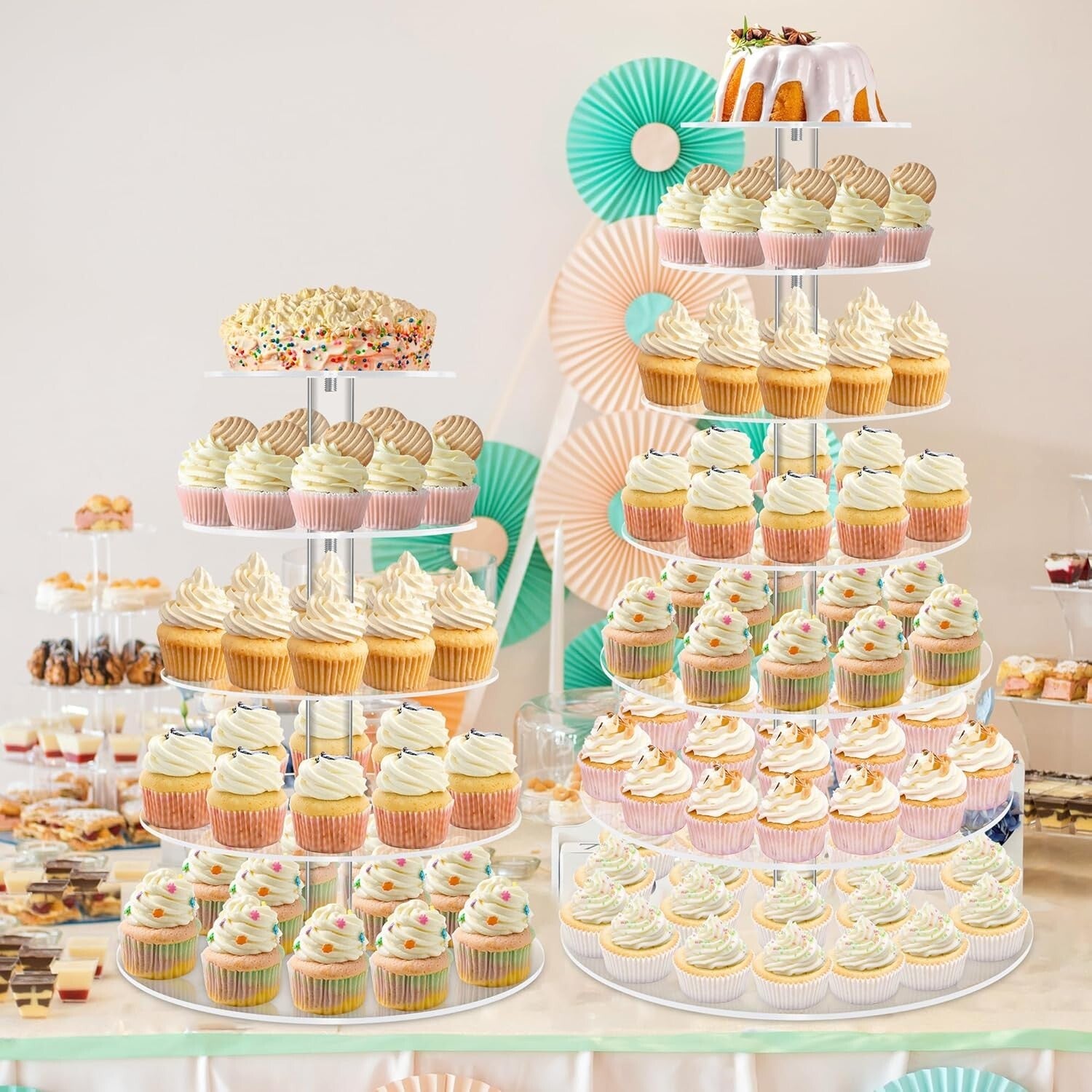 Elegant 7-Tier Acrylic Cupcake Stand - Clear Tower Display for Celebrations