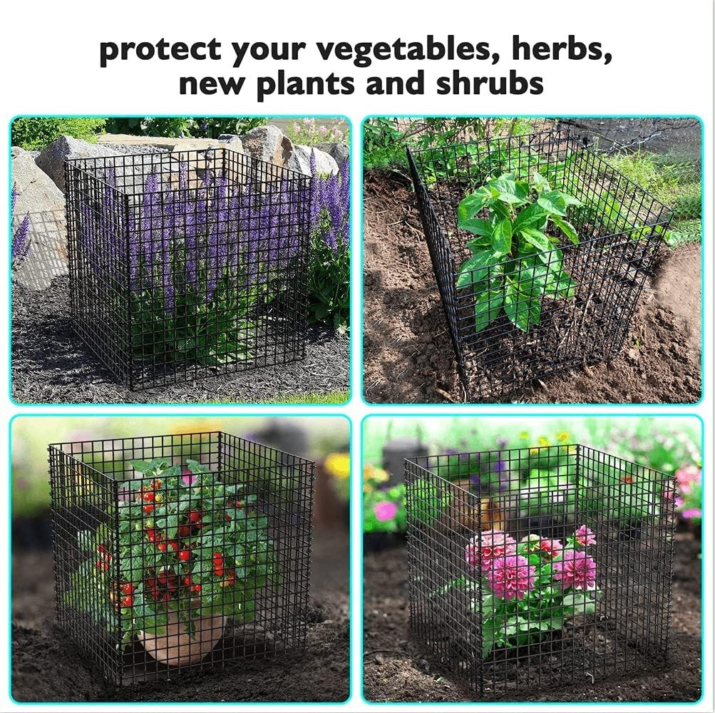 4-Pack Heavy-Duty Wire Plant Protectors - 14.8" Square Animal Cages