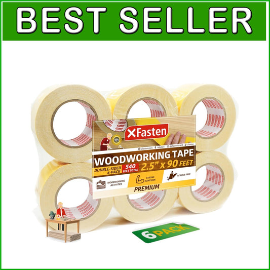 Easy Peeling Residue-Free Double-Sided Tape, 2.5" x 90' - 6 Pack for Woodworking