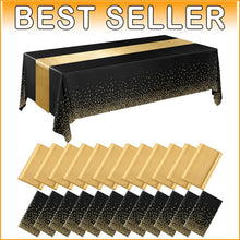 Load image into Gallery viewer, 54x108 inch Black Disposable Tablecloths with Satin Runners for Luxurious Events