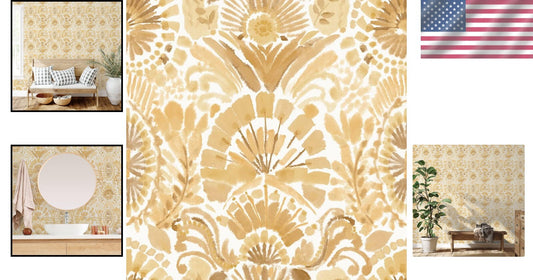20.5 x 16.5 ft Bohemian Peel and Stick Wallpaper in Radiant Saffron Damask