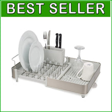 Load image into Gallery viewer, Adjustable Dish Drying Rack with Swivel Draining Spout and Cutlery Organizer